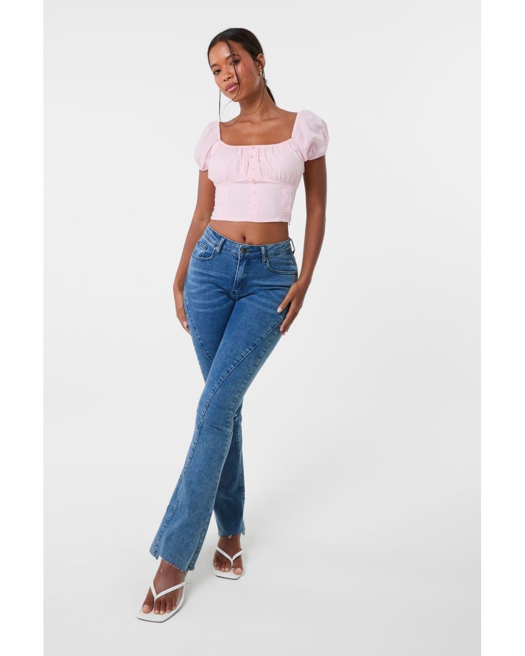 Pink Vanilla Blue Puff Sleeve Broderie Detail Top