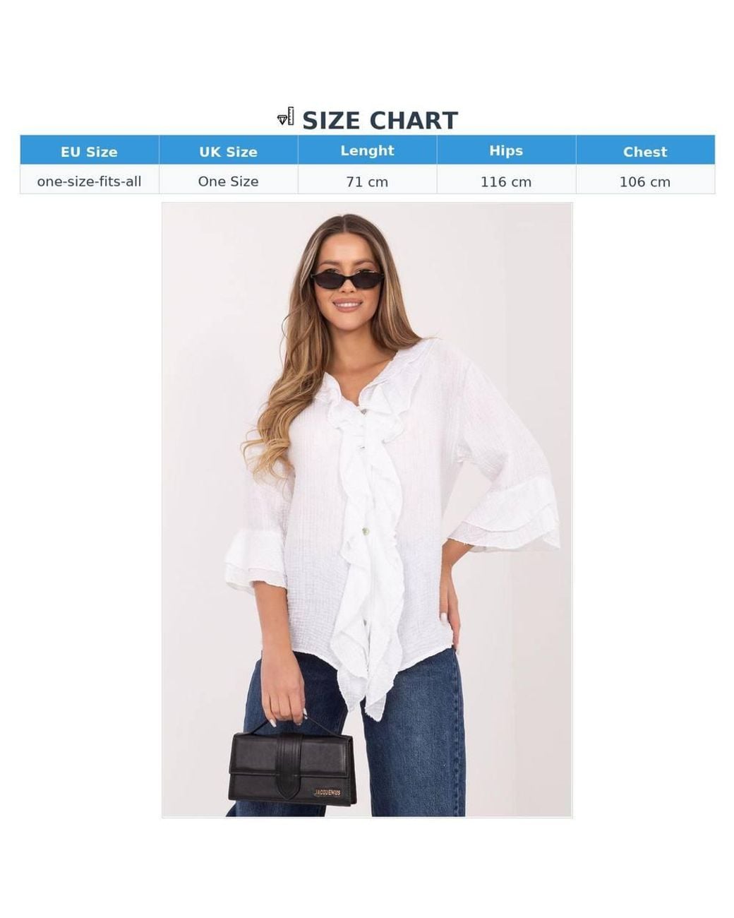 Love Lace White Viscose V-Neck Long Sleeve Shirt With Ruffles