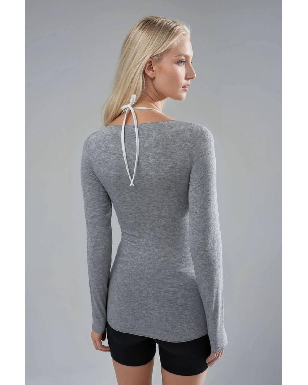 Busem Gray Slim Fit Boat Neck Blouse