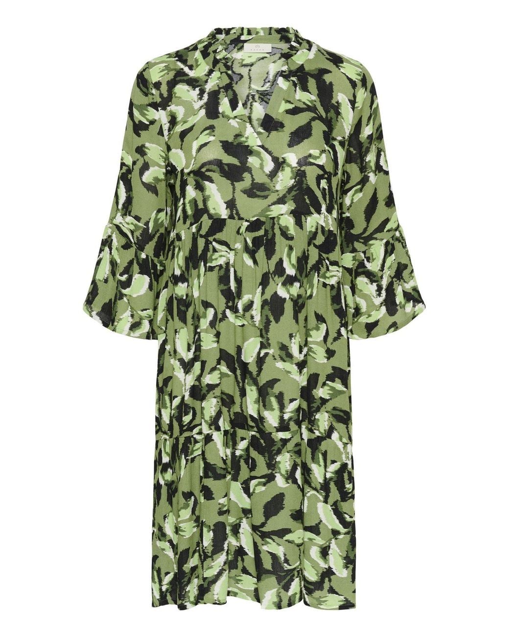 Kaffe Green Edita Tiered Knee-Length V-Neck Dress