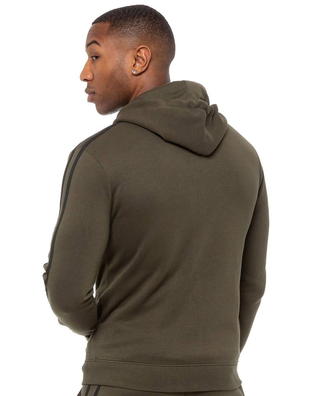 Enzo Brown Zip Up Tape Hoodie for men