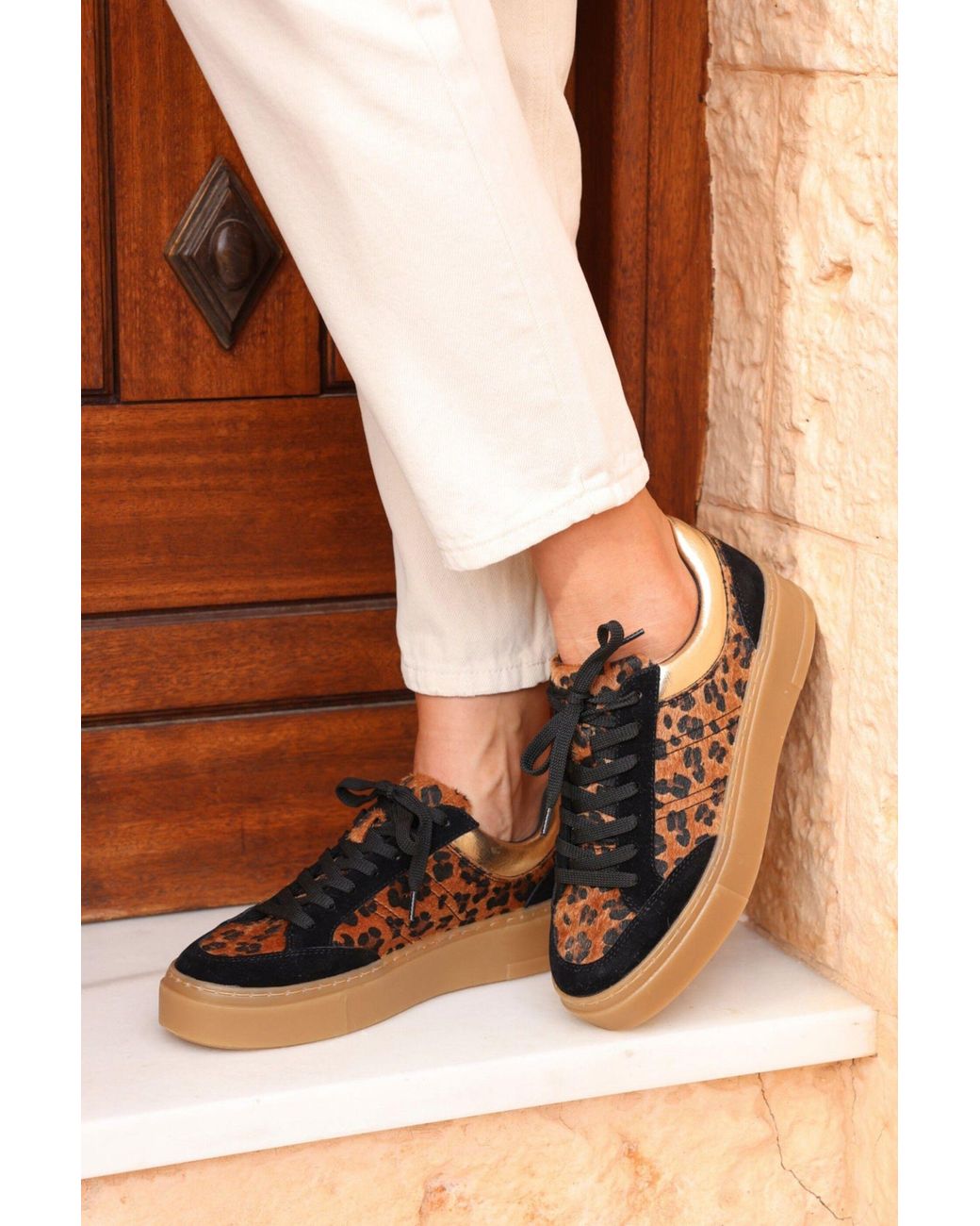Linzi Yellow Nyra Leopard Print Trainers