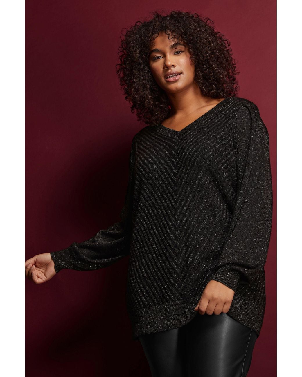 Evans Black Metallic Knitted Jumper