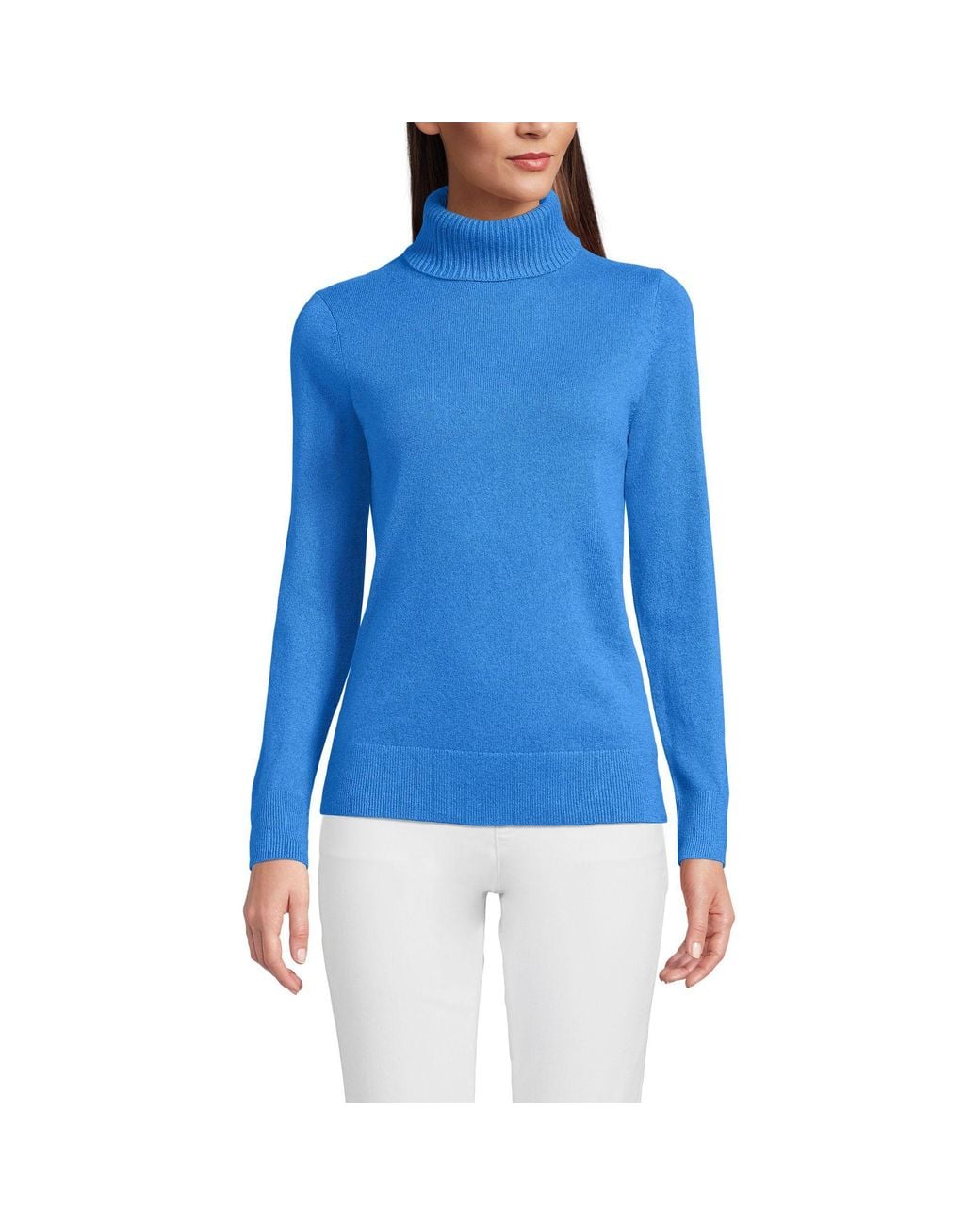 Lands' End Blue Cashmere Roll Neck Jumper