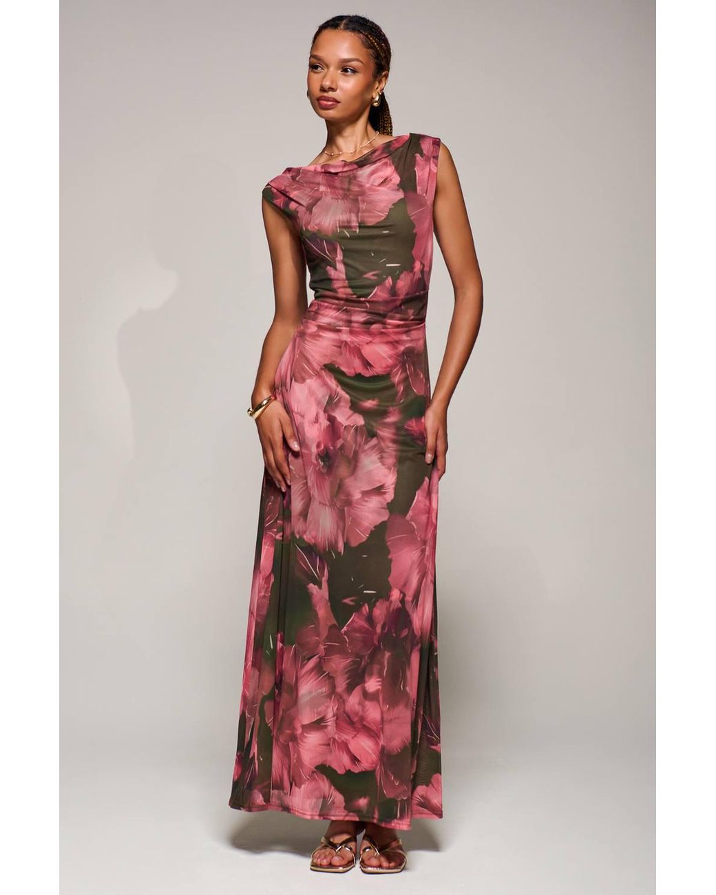 Jolie Moi Red Multiway Neckline Mesh Maxi Dress
