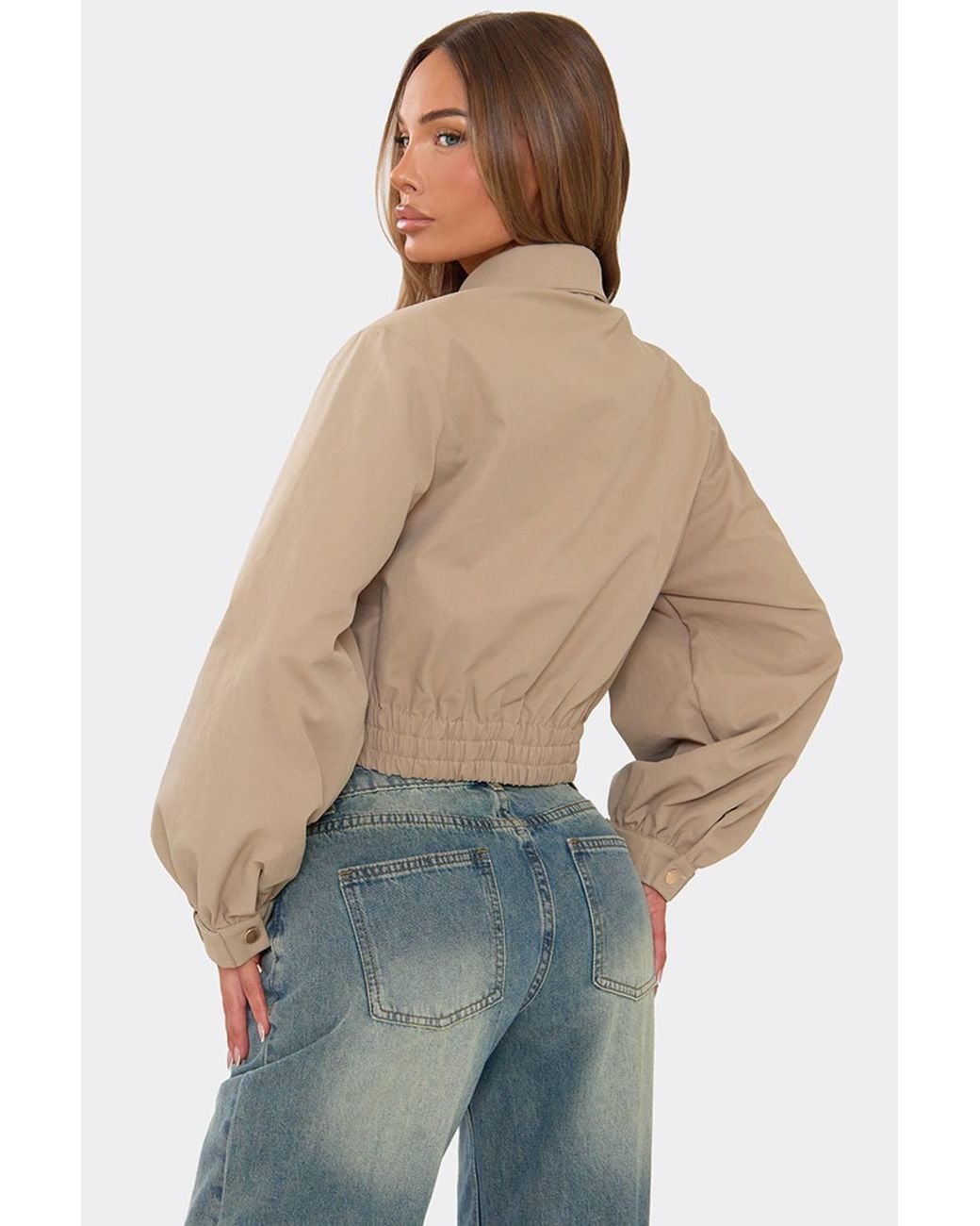 EGO Blue Long Sleeve Collared Pocket Detail Faux Leather Jacket