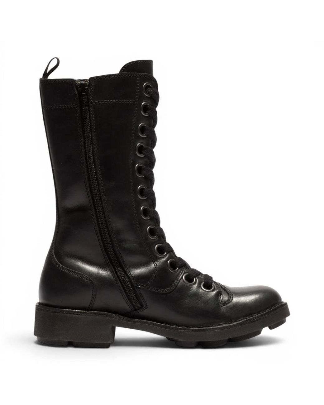 Infinity Leather Black Fly London Leather Lace-Up Combat Ankle Boots- Nole176
