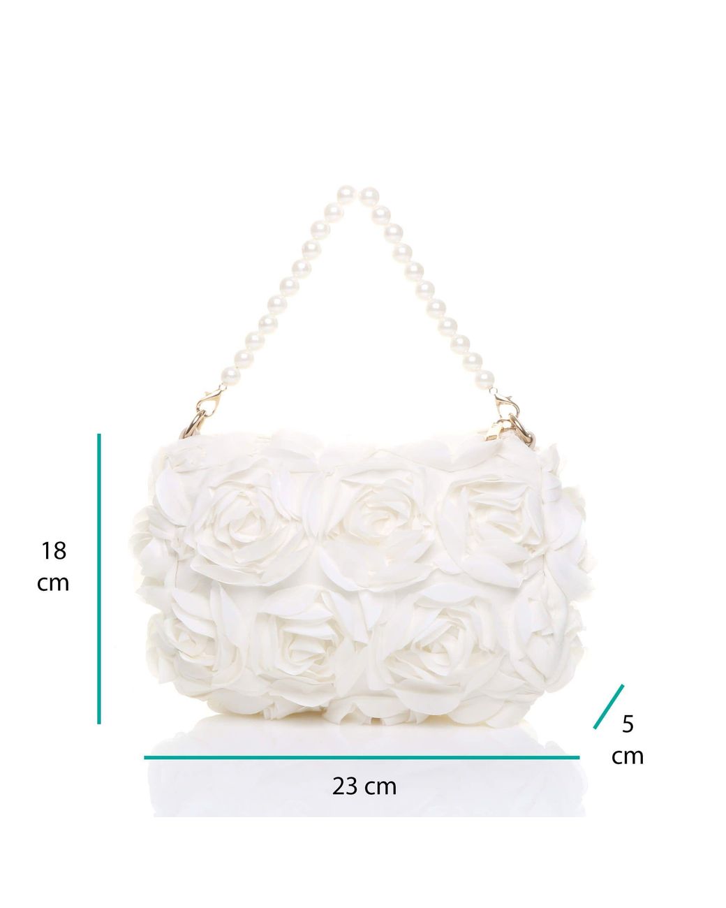 AJVANI White Flower Rose Ruffle Wedding Evening Clutch Bag