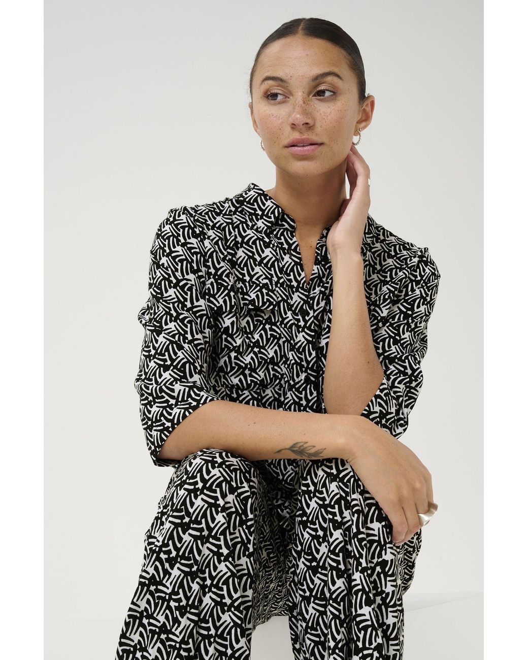 Kaffe White Kasanne Plain Weave Printed Jumpsuit