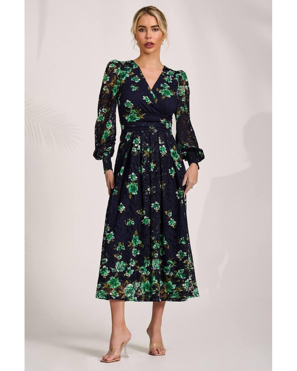 Jolie Moi Multicolor Long Sleeve Printed Lace Maxi Dress