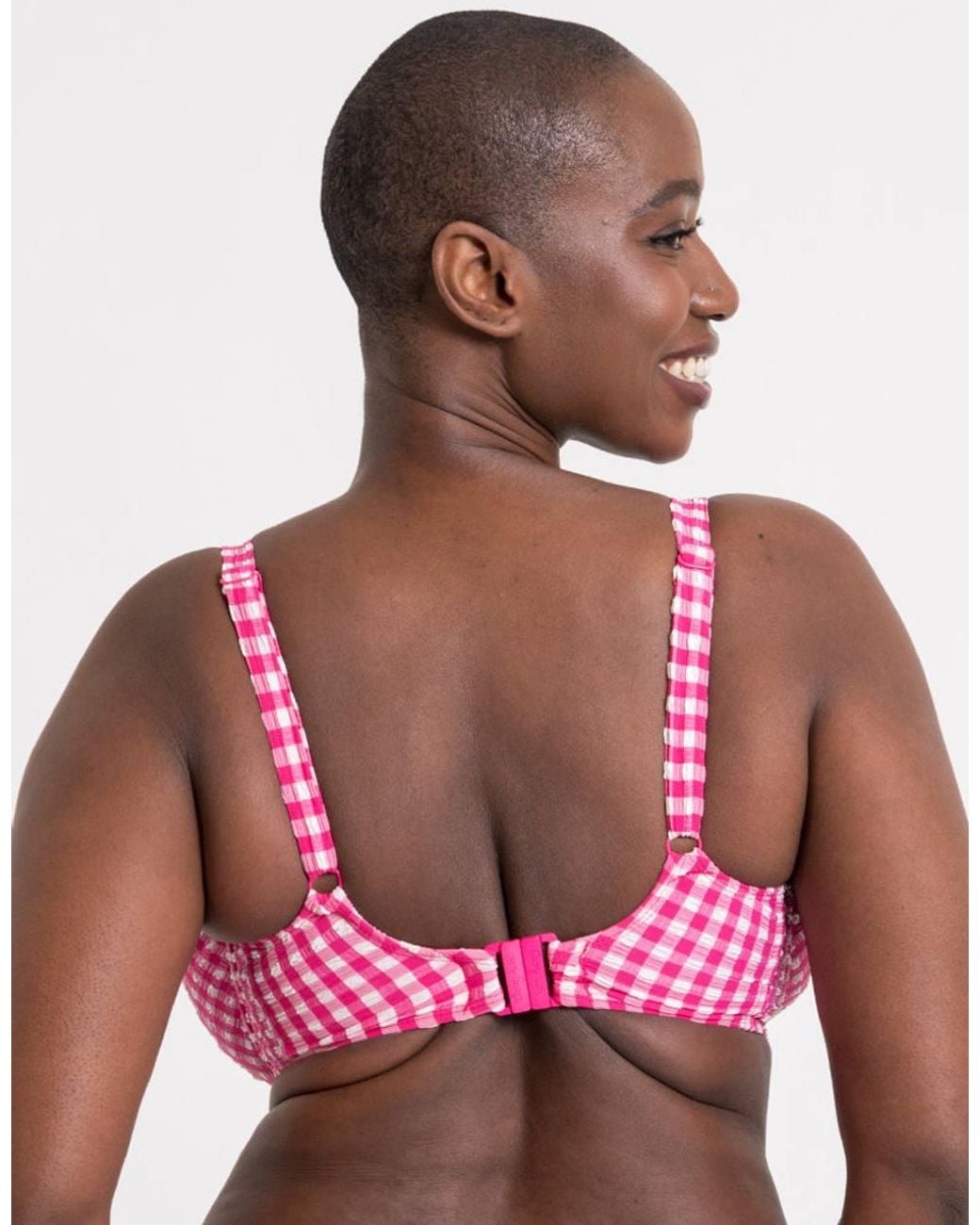 Curvy Kate Pink Holiday Check Scooped Balcony Bikini Top