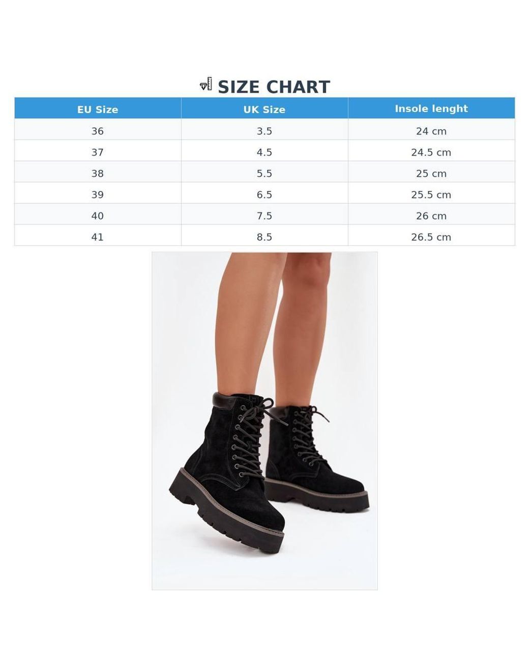 Love Lace Black Platform Lace-Up Suede Worker Boots With Star Motif