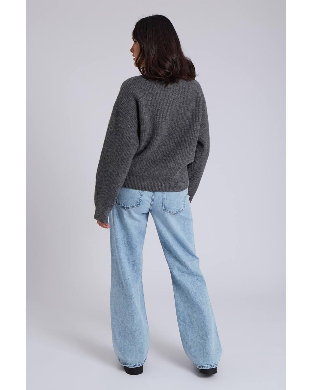Urban Bliss Blue Ribbed Oversized Half Zip Jumper