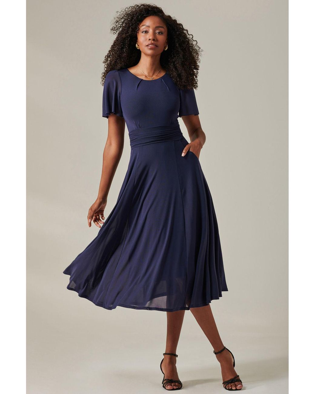Jolie Moi Blue Ayla Plain Mesh Maxi Dress