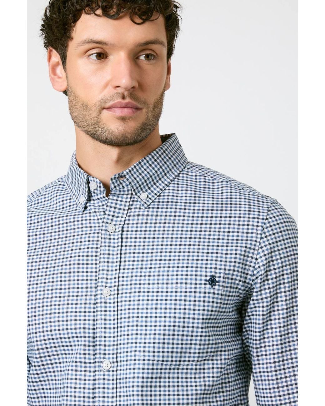 MAINE Blue Off Micro Check Long Sleeve Shirt for men