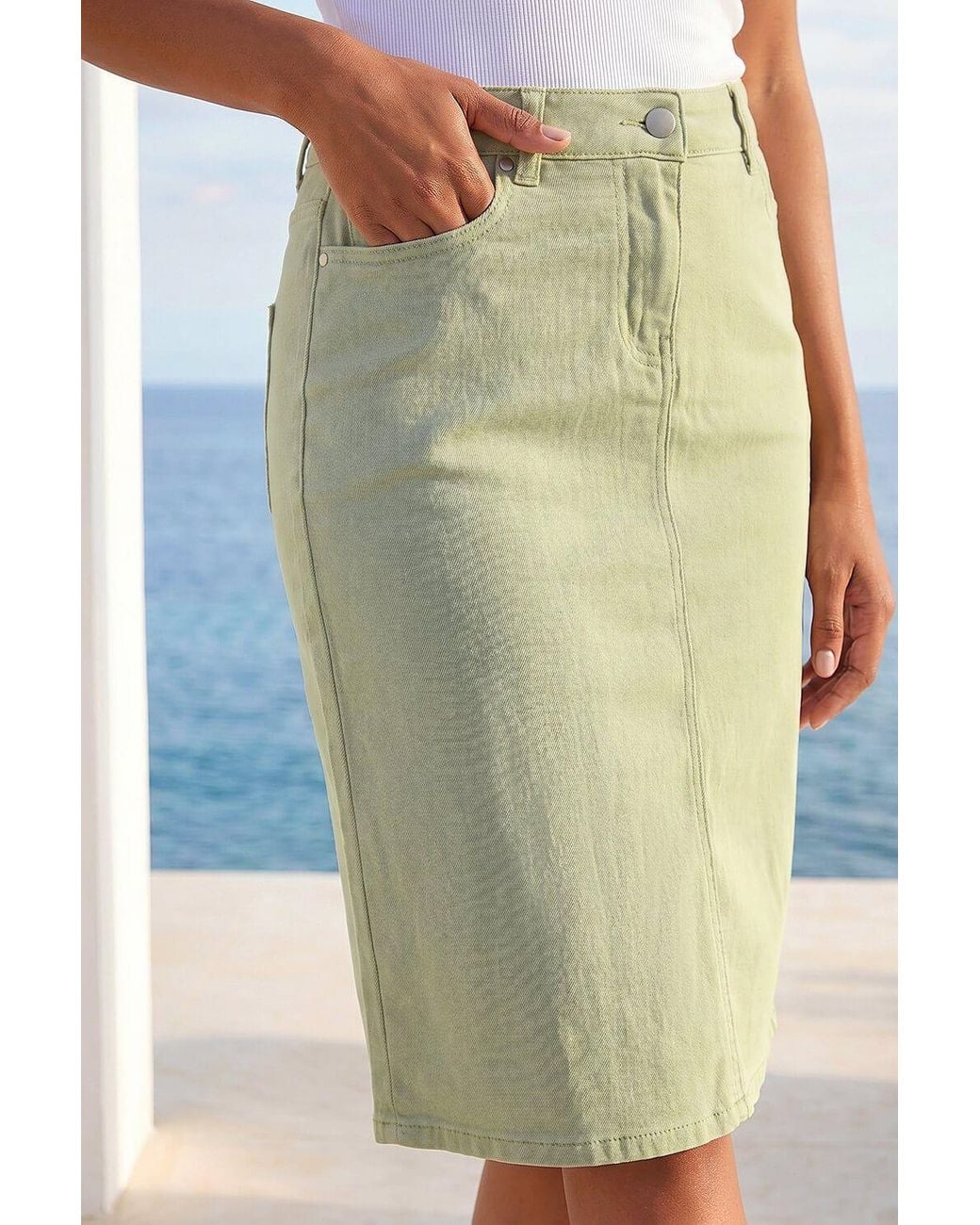 Roman Blue Cotton Denim Stretch A Line Skirt