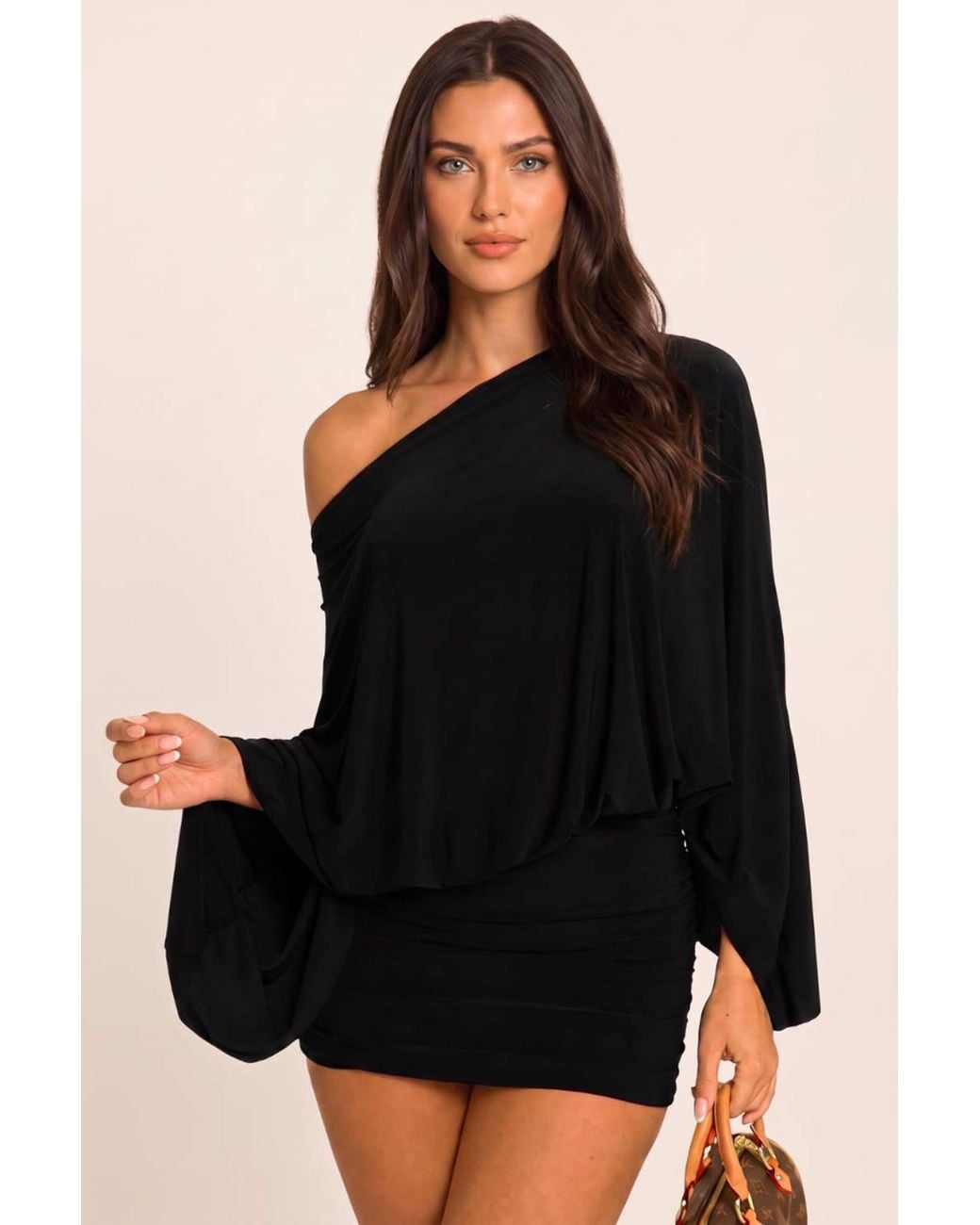 Rebellious Fashion Black Asymmetric Batwing Mini Dress