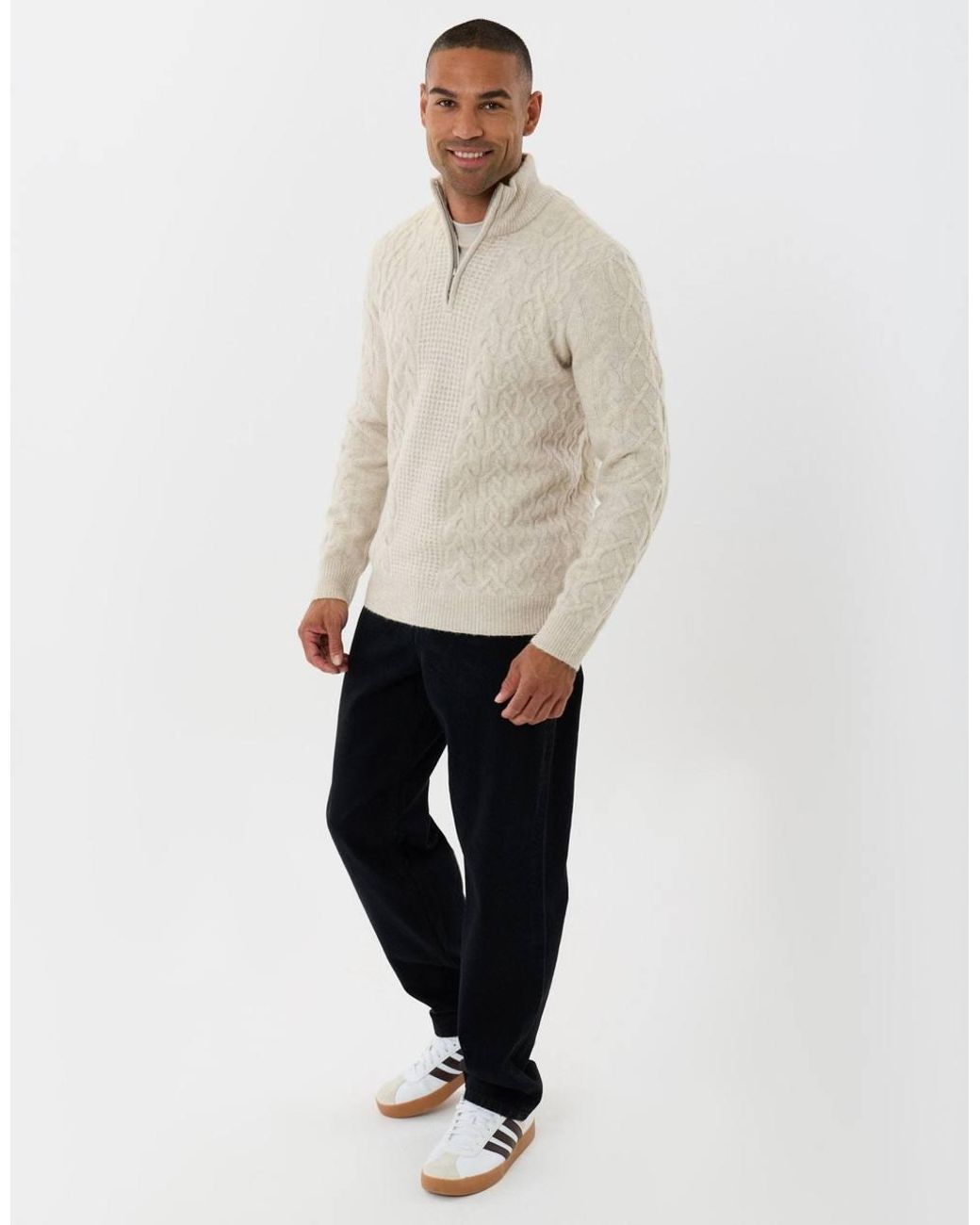 Threadbare Green Cable Knit Quarter Zip Jumper for men