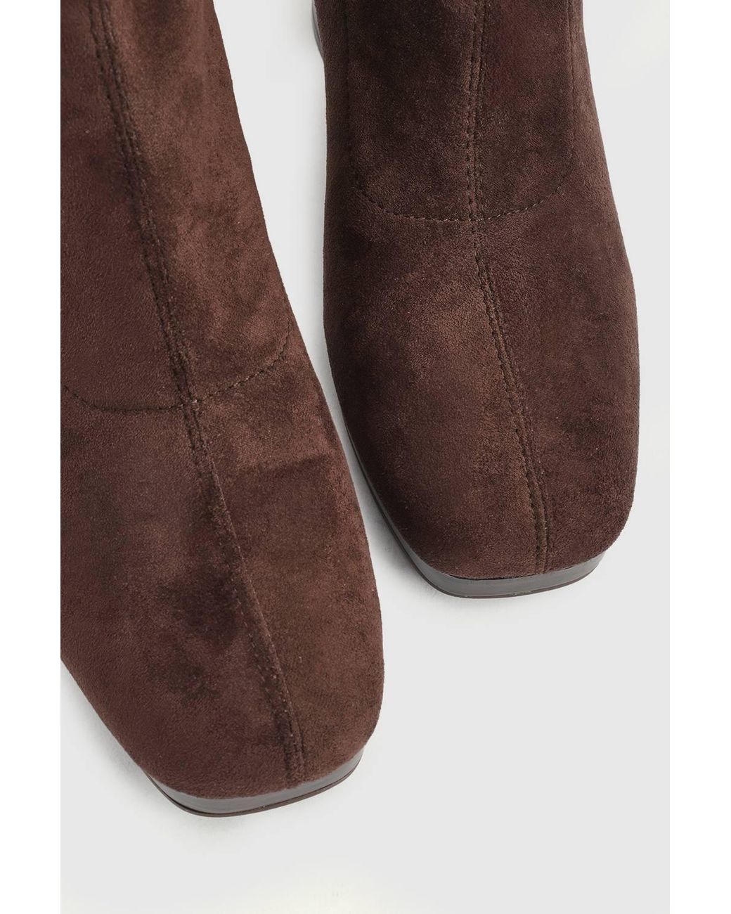 Oasis Brown Elora Faux Suede Stretch Pull On High Block Heel Ankle Boots