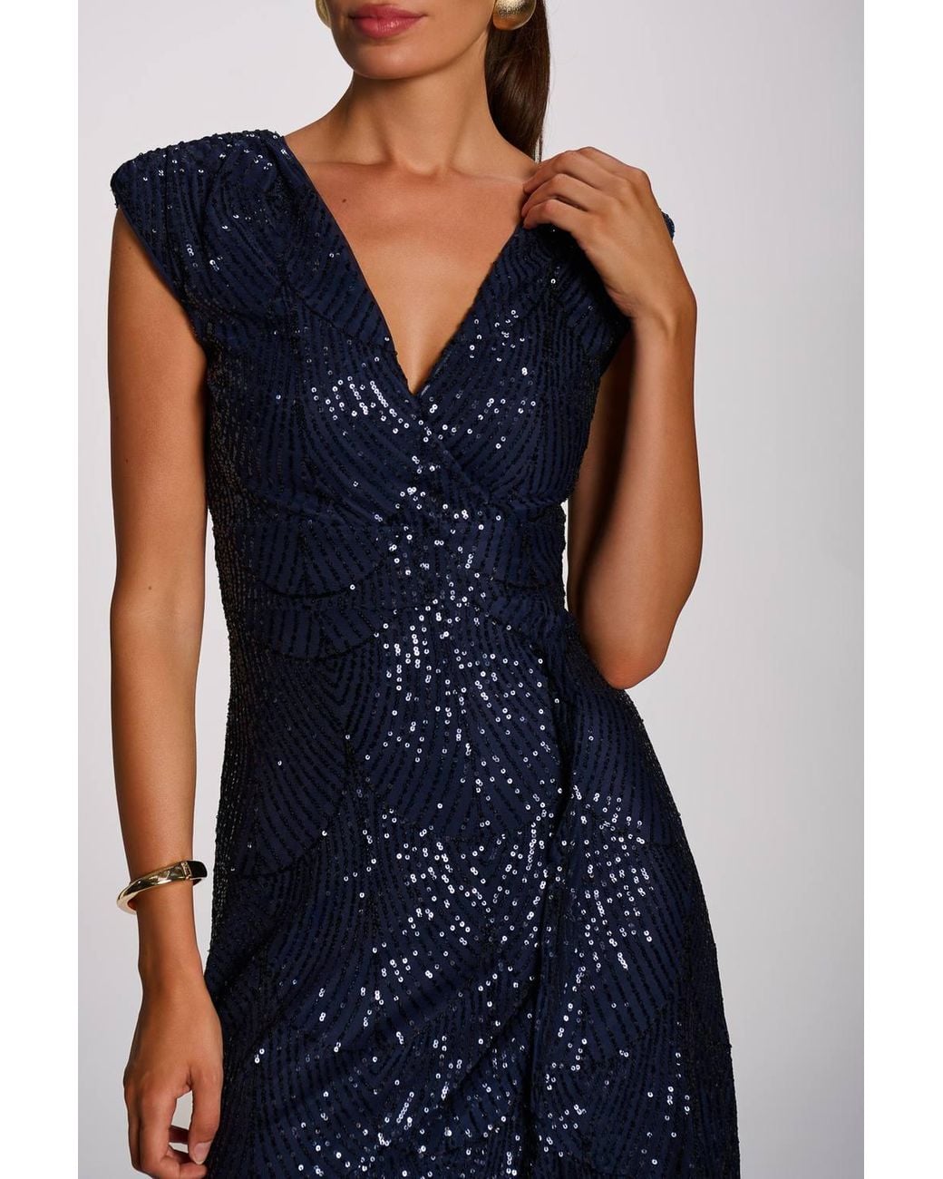 Jolie Moi Blue Sequin V Neckline Maxi Dress