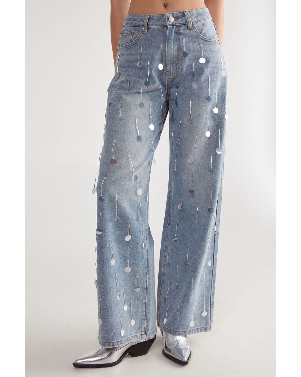 Nasty Gal Blue Bead Embellished Denim Jean