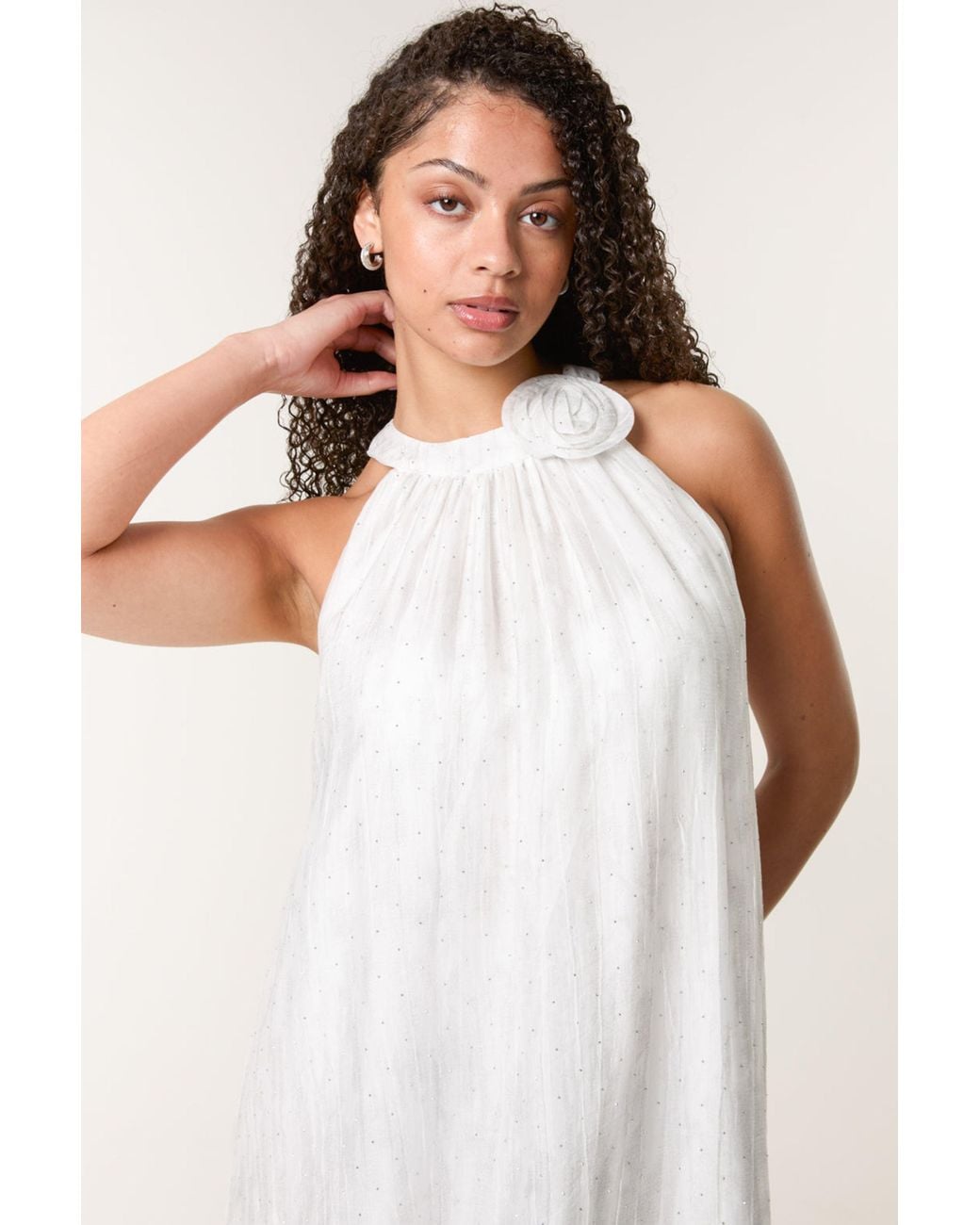 Blue Vanilla Natural Sleeveless Halterneck Midi Dress
