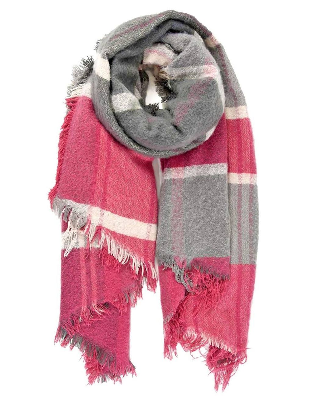 SARTA Red Striped Tartan Winter Blanket Scarf