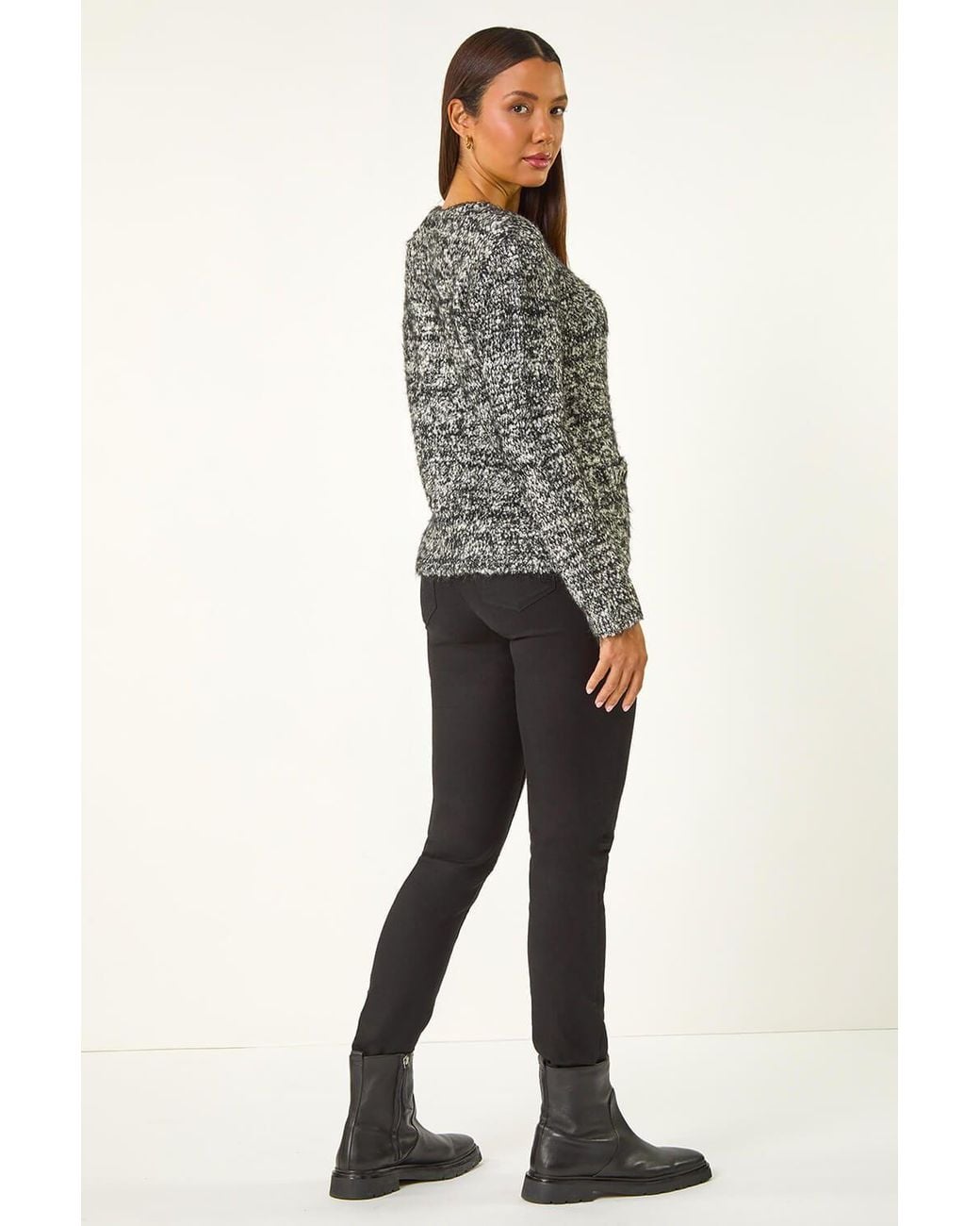 Roman Gray Fluffy Buttoned Knit Cardigan