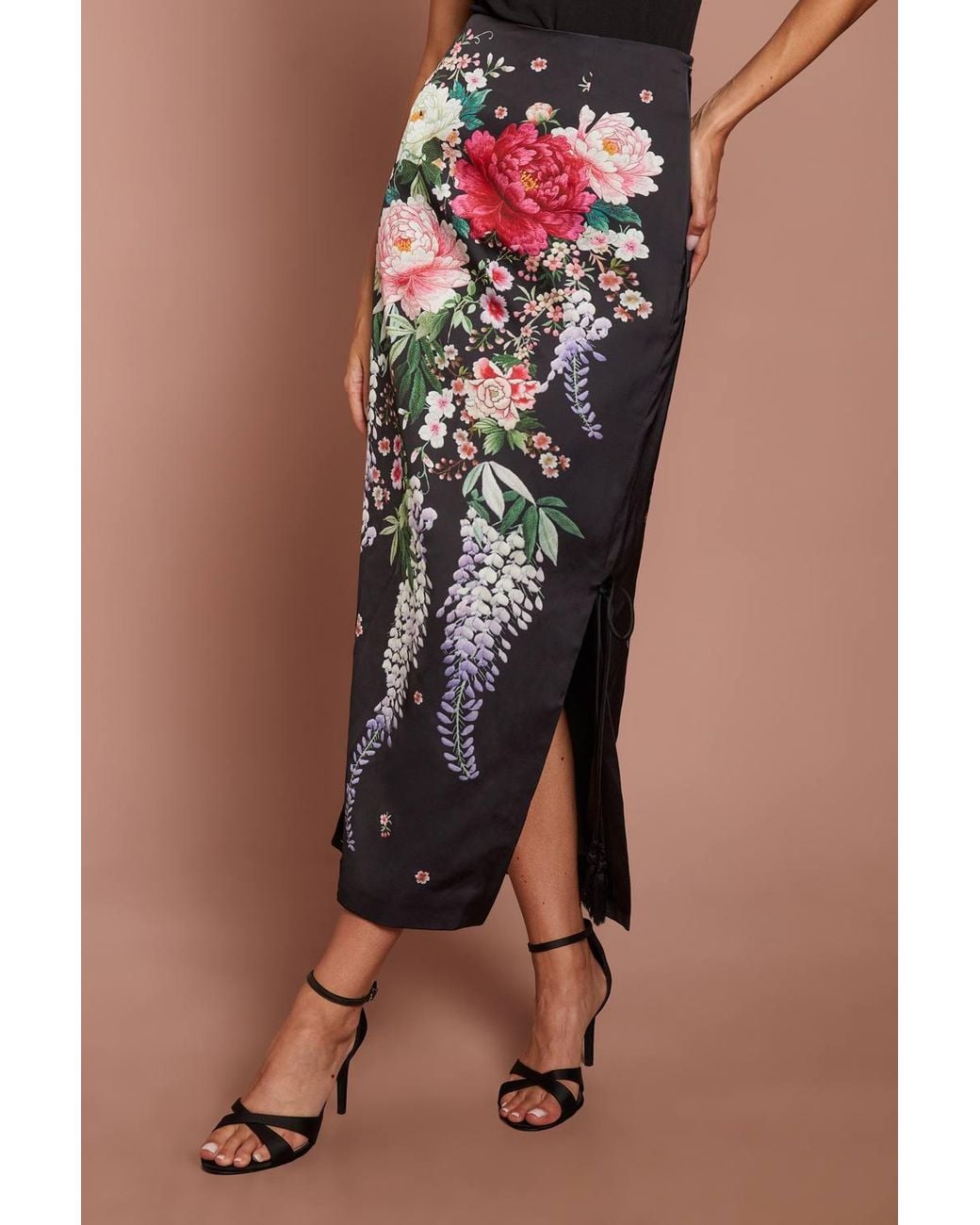 Coast Brown Printed Satin Midi Skirt