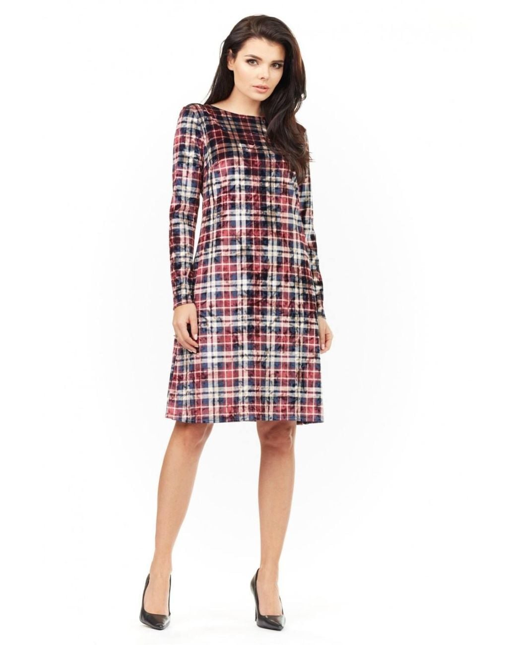 Love Lace Red Stretch Boat Neck Dress With Long Sleeves