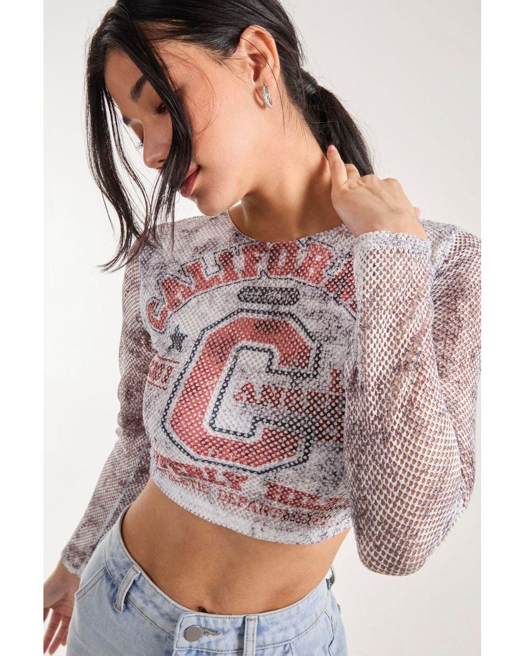 Pink Vanilla White Mesh Athleisure Long Sleeve Net Top