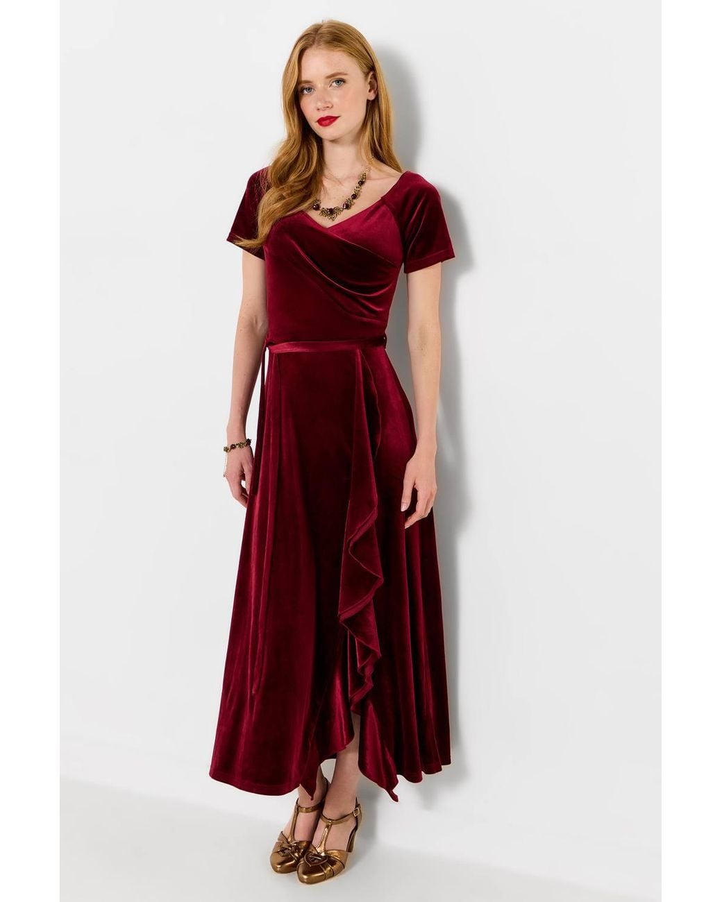 Joe Browns Orange Petite Perfect Party Ruffle Velour Dress