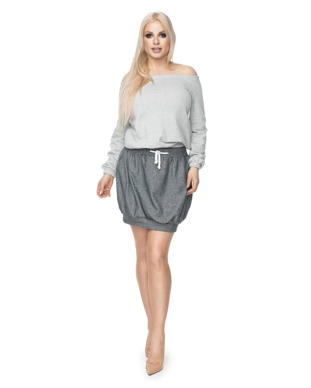 Love Lace Gray Carmen Open Shoulder Long Sleeve Blouse