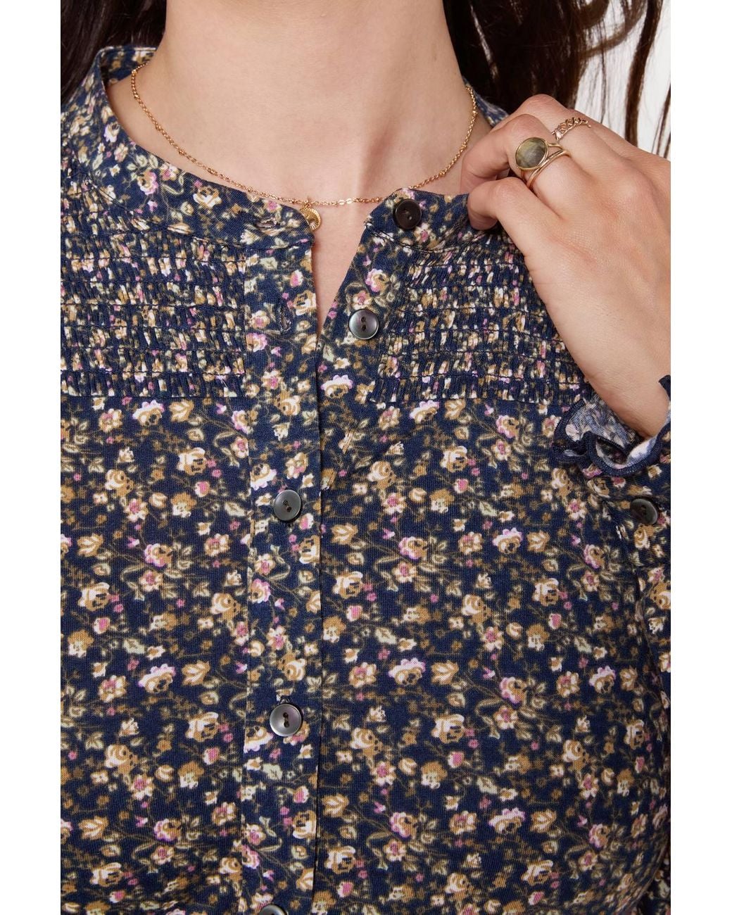 Joe Browns Blue Floral Print Button Through Jersey Top