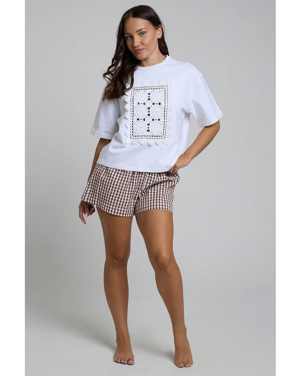 Native Youth White Cotton Crochet Graphic Crew Neck Short Sleeve T-Shirt