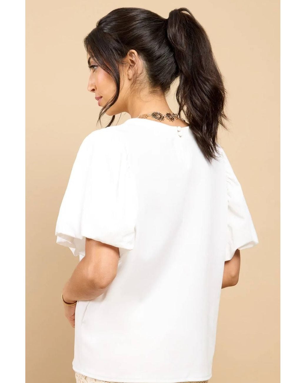 Little Mistress Natural Balloon Sleeve Top