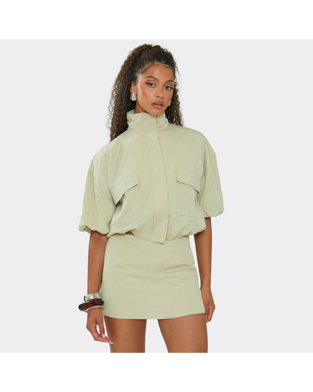 EGO Green Short Sleeve High Neck Pocket Detail Jacket