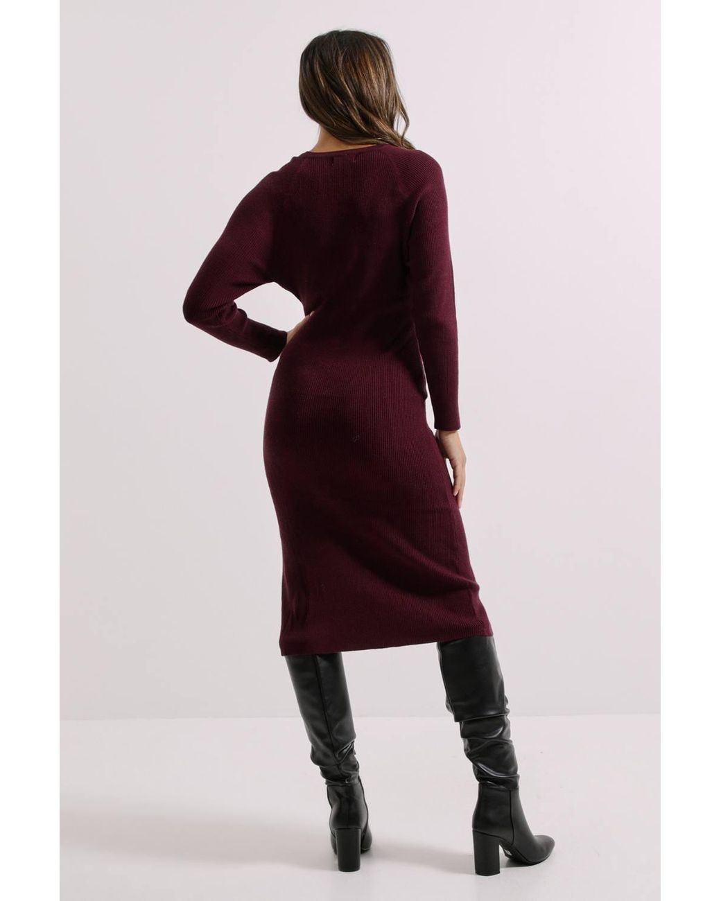Dorothy Perkins Purple Henley Crew Knitted Midi Dress