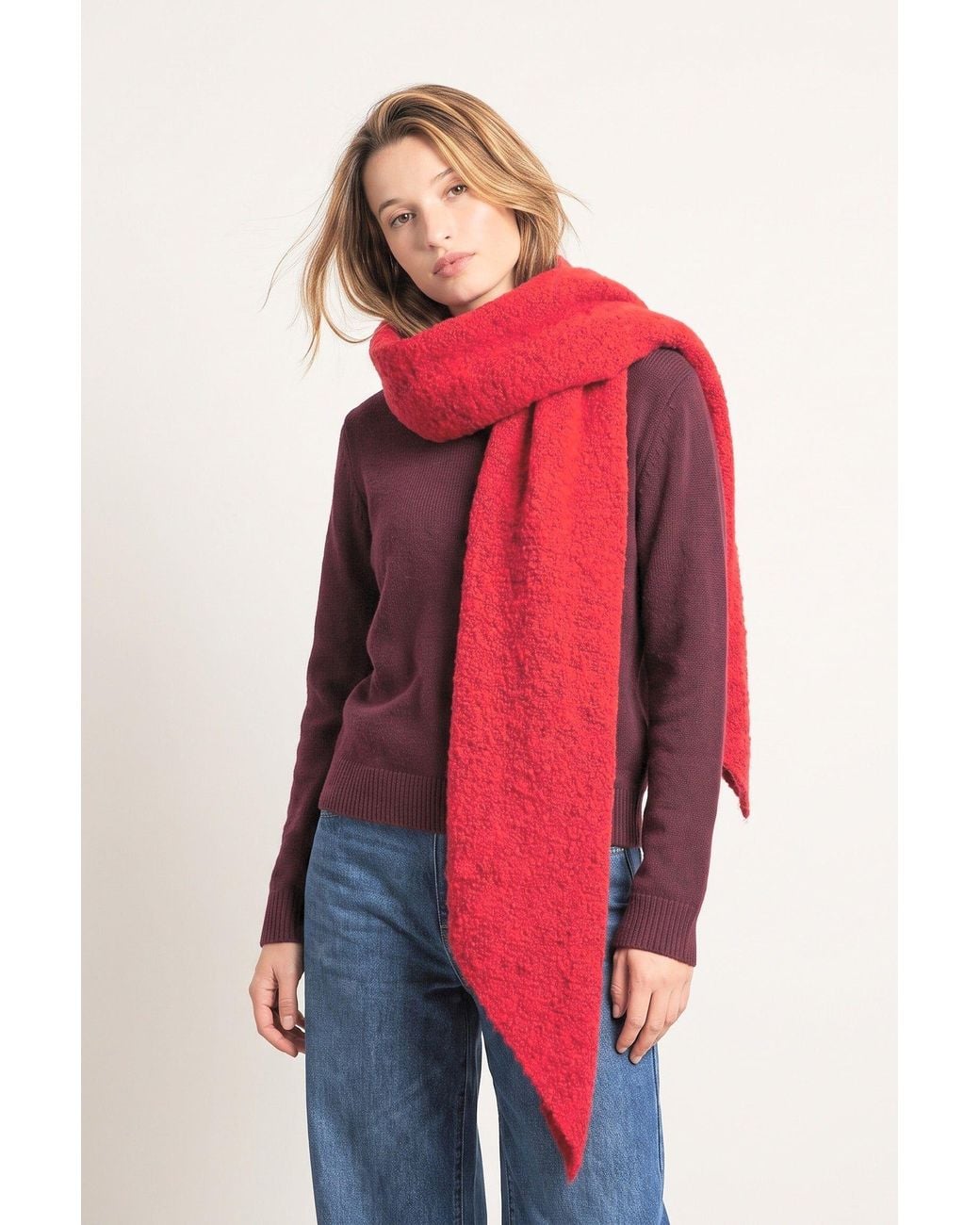 SARTA Red Evie Heavyweight Asymmetric Scarf