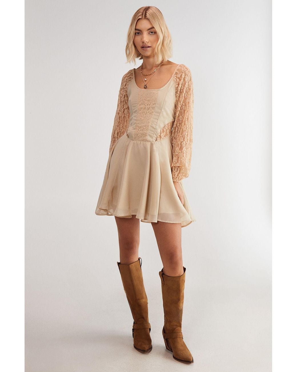 Nasty Gal Natural Lace Insert Skater Mini Dress