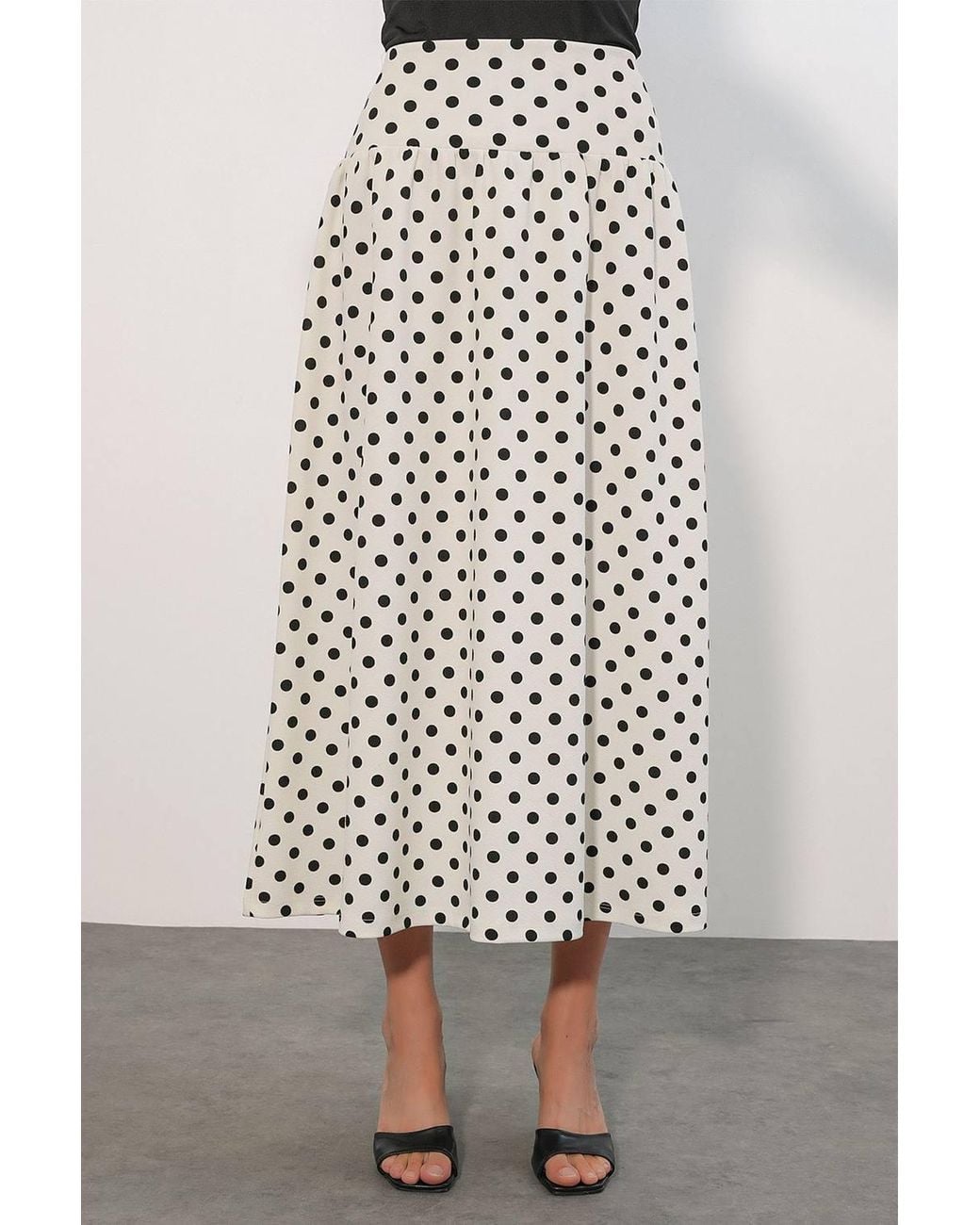 Bigdart White High-Waist Polka Dot Maxi Skirt