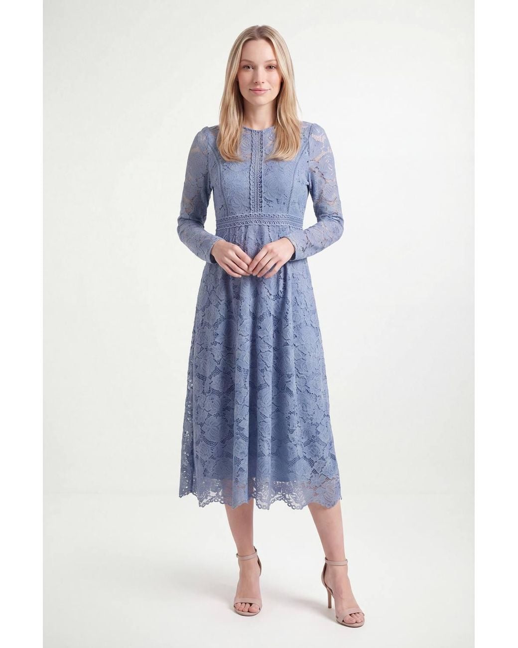 Wallis Blue Petite Lace Fit & Flare Midi Dress
