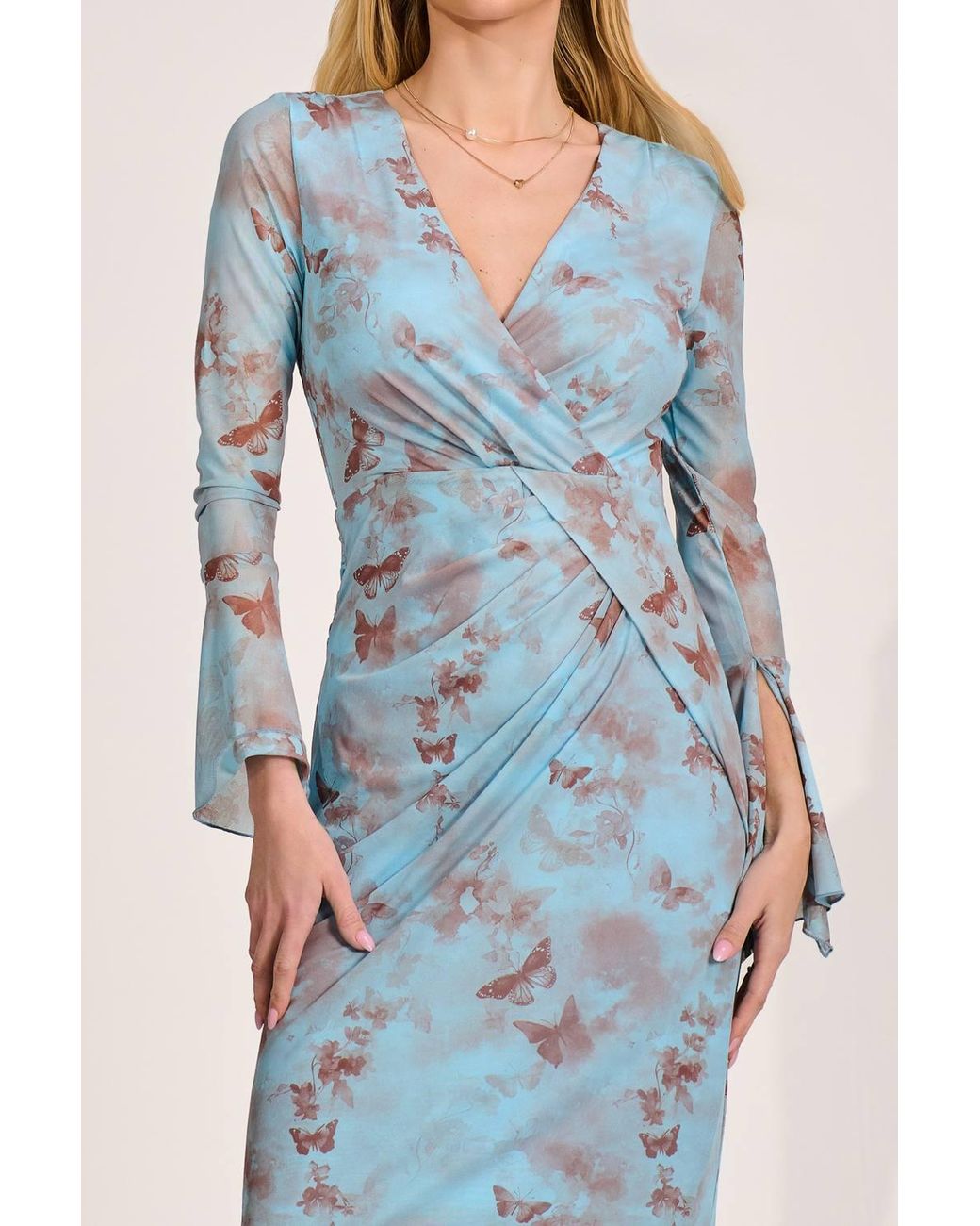 Jolie Moi Blue Long Sleeve Mesh Bodycon Dress