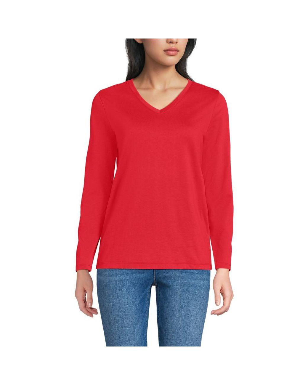 Lands' End Red Plus Supima Long Sleeved T-Shirt