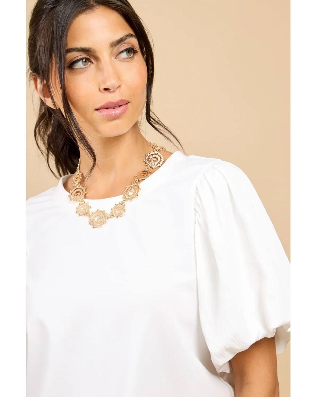 Little Mistress Natural Balloon Sleeve Top