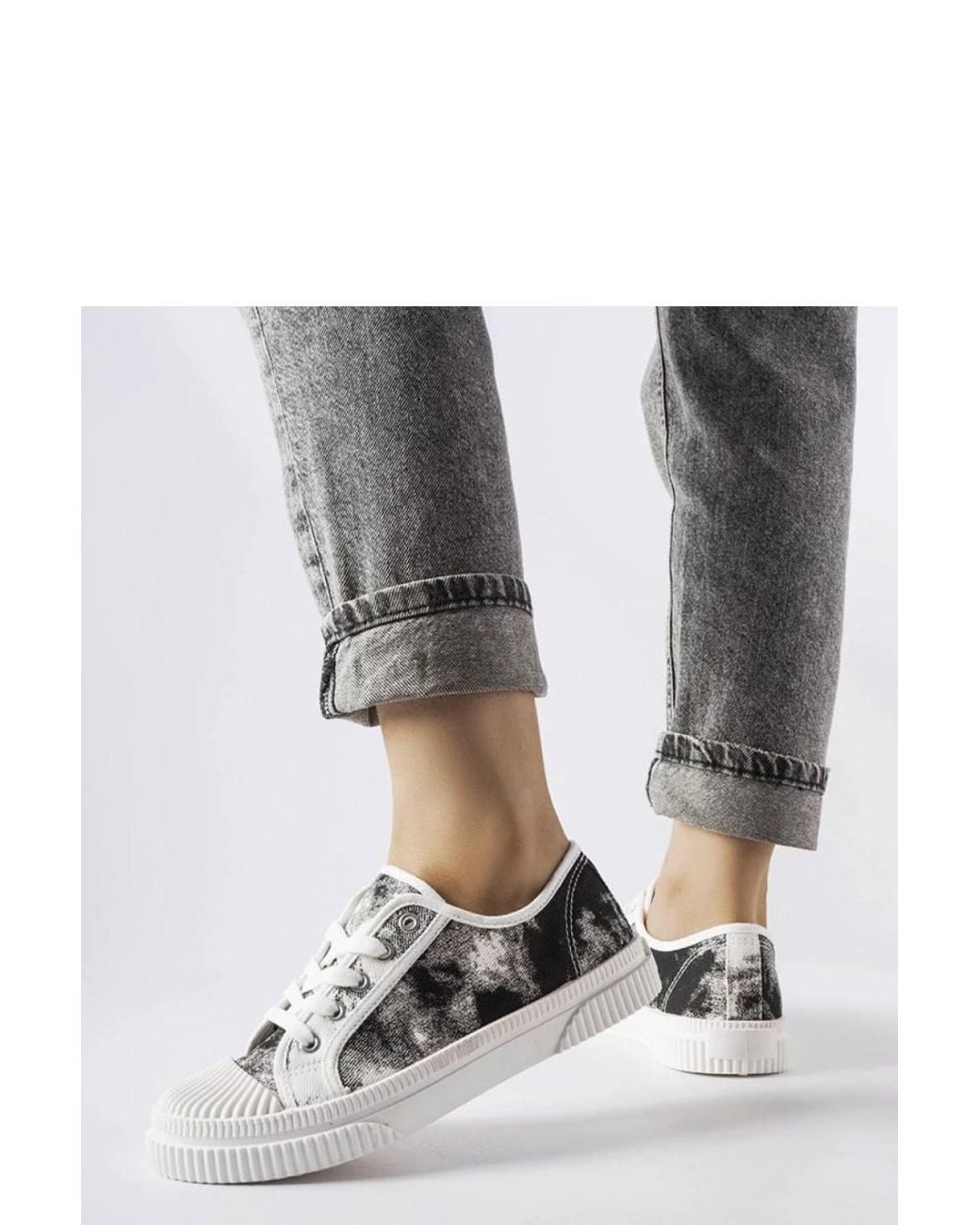 Love Lace Gray Washed Effect Lace Up Low Top Sneakers With Rubber Sole