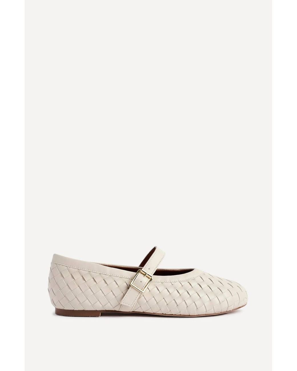 Linzi White Daily Nude Faux Leather Woven Mary Jane Pump