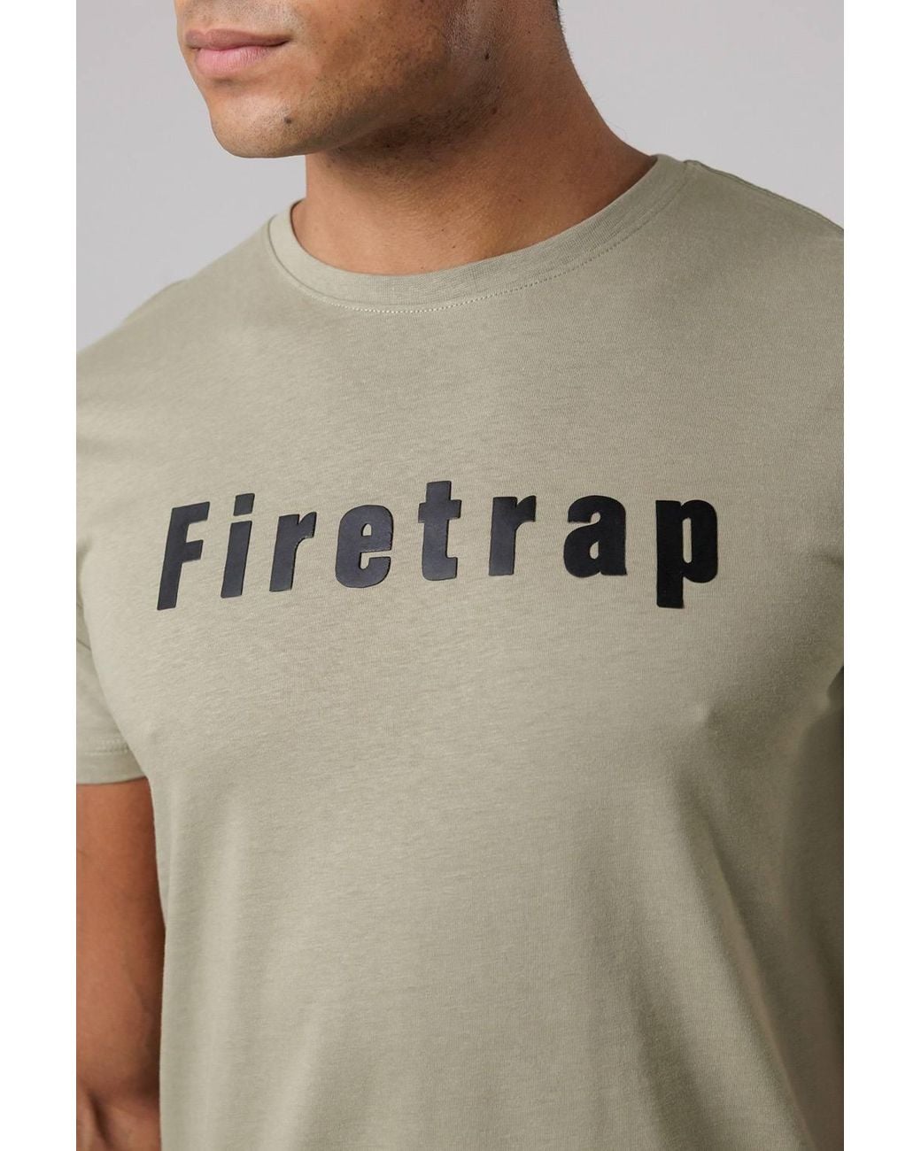 Firetrap Green Regular Fit Cotton T-Shirt With Logo for men