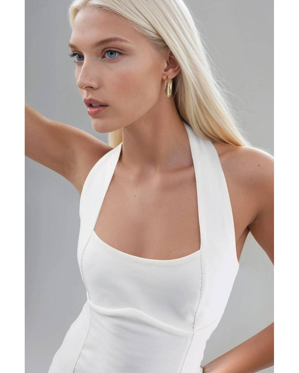Hiccup White Bodycon Mini Dress With Halter Collar