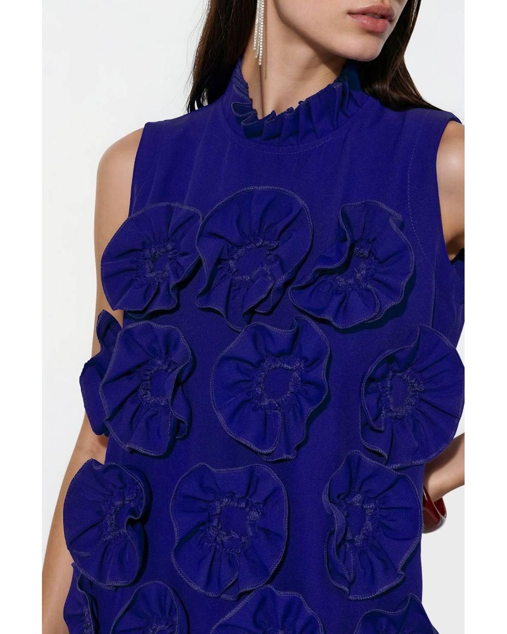 Msn-Collection Blue Embroidered Sleeveless Mini Dress